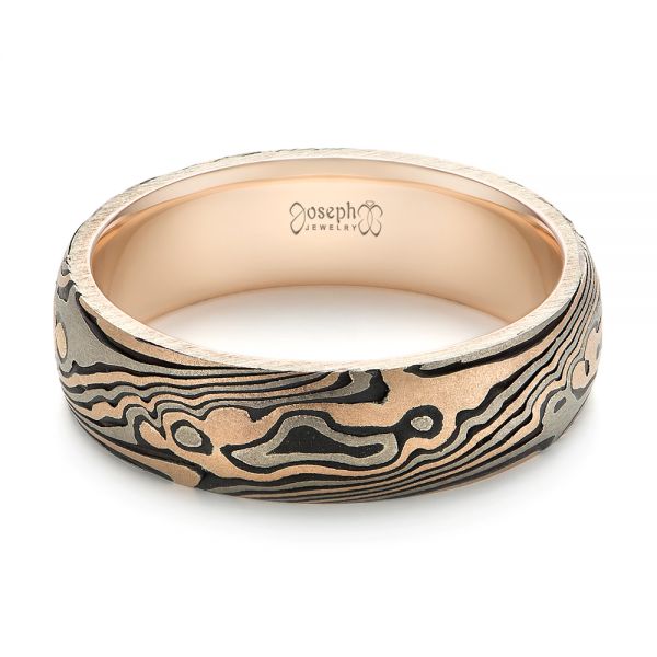 Custom Sandblasted Domed Mokume Men's Band - Flat View - 103387