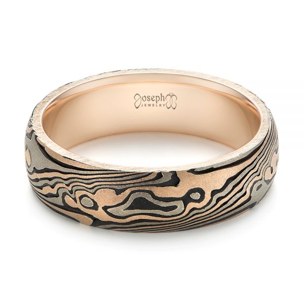 Custom Sandblasted Domed Mokume Men's Band - Flat View -  103387