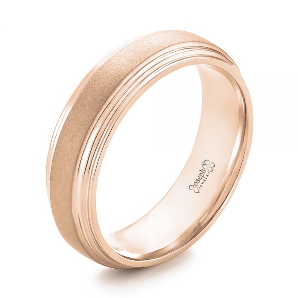 14k Rose Gold 14k Rose Gold Custom Sandblasted Men's Wedding Band - Three-Quarter View -  103546