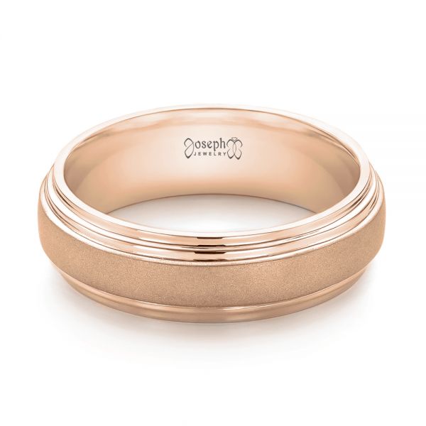 14k Rose Gold 14k Rose Gold Custom Sandblasted Men's Wedding Band - Flat View - 103546