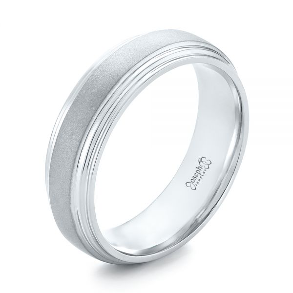 18k White Gold 18k White Gold Custom Sandblasted Men's Wedding Band - Three-Quarter View -  103546