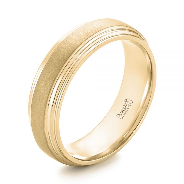 18k Yellow Gold 18k Yellow Gold Custom Sandblasted Men's Wedding Band - Three-Quarter View -  103546