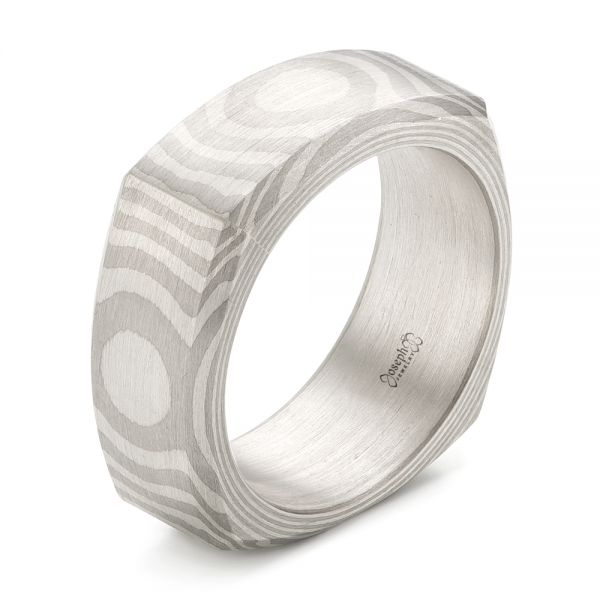 Custom Squared Mokume Pattern Ring - Three-Quarter View -  103985