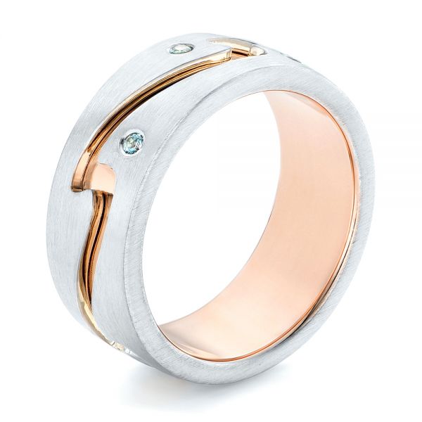  18K Gold And 14k Rose Gold 18K Gold And 14k Rose Gold Custom Two-tone Aquamarine Men's Wedding Band - Three-Quarter View -  102825