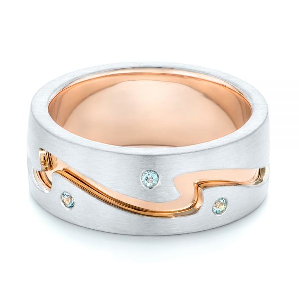 14K Gold And 14k Rose Gold Custom Two-tone Aquamarine Men's Wedding Band - Flat View - 102825