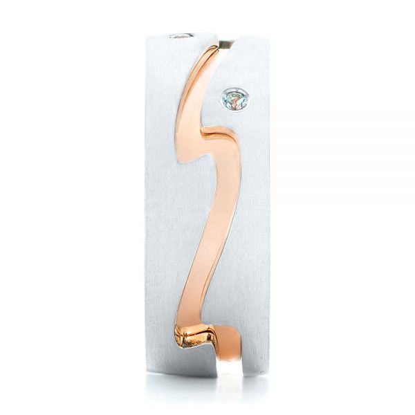 14K Gold And 14k Rose Gold Custom Two-tone Aquamarine Men's Wedding Band - Side View - 102825