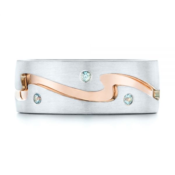 14K Gold And 14k Rose Gold Custom Two-tone Aquamarine Men's Wedding Band - Top View - 102825