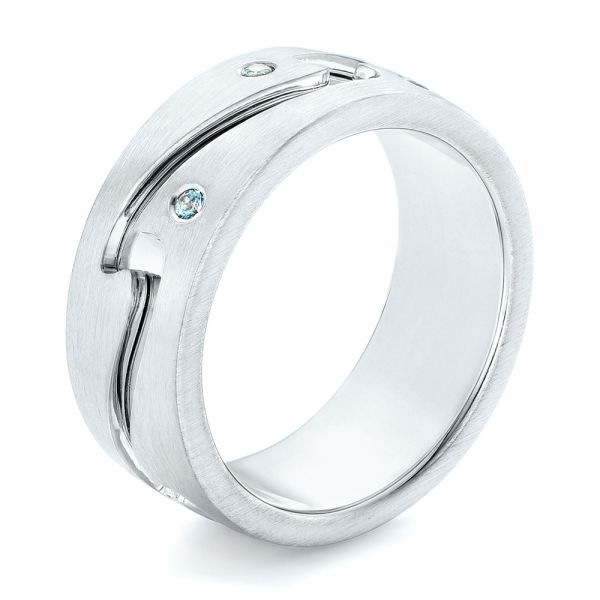  Platinum And Platinum Platinum And Platinum Custom Two-tone Aquamarine Men's Wedding Band - Three-Quarter View -  102825