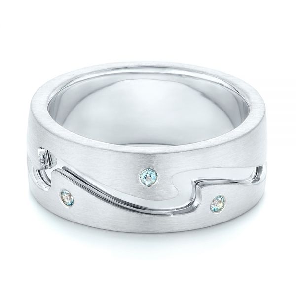 14K Gold And 18k White Gold 14K Gold And 18k White Gold Custom Two-tone Aquamarine Men's Wedding Band - Flat View - 102825