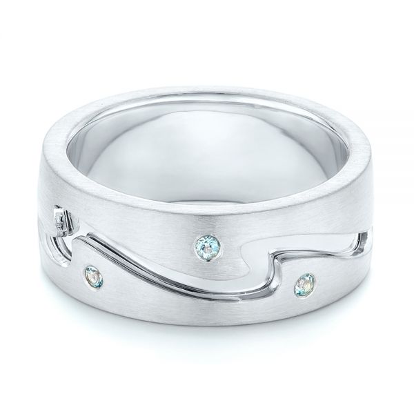  Platinum And 14k White Gold Platinum And 14k White Gold Custom Two-tone Aquamarine Men's Wedding Band - Flat View -  102825