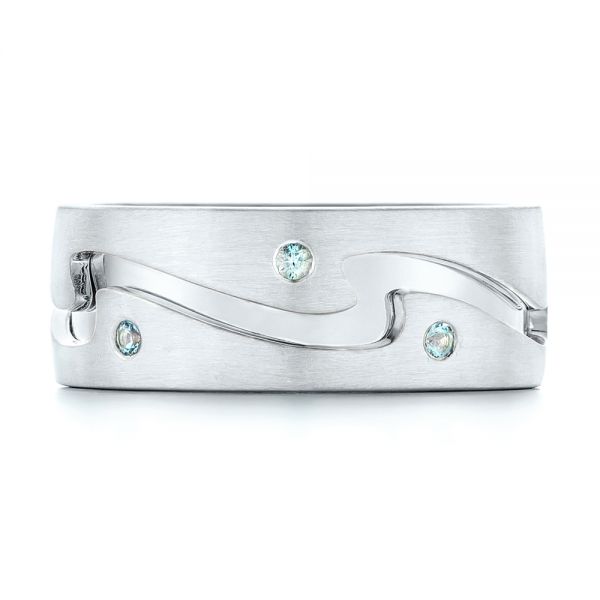 14K Gold And 18k White Gold 14K Gold And 18k White Gold Custom Two-tone Aquamarine Men's Wedding Band - Top View - 102825
