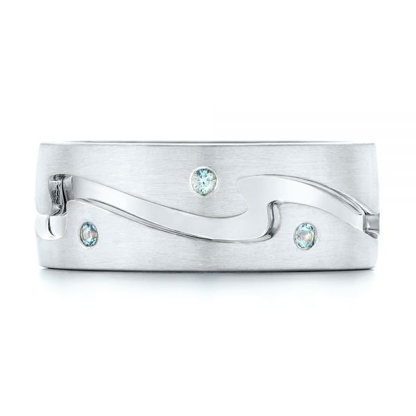  Platinum And Platinum Platinum And Platinum Custom Two-tone Aquamarine Men's Wedding Band - Top View -  102825