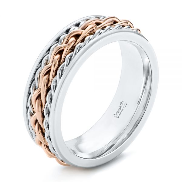  18K Gold And 18k Rose Gold 18K Gold And 18k Rose Gold Custom Two-tone Braided Men's Band - Three-Quarter View -  103482