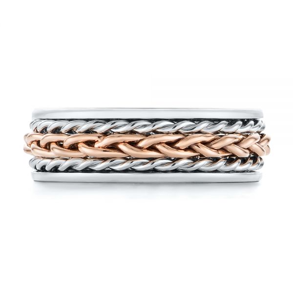  18K Gold And 14k Rose Gold 18K Gold And 14k Rose Gold Custom Two-tone Braided Men's Band - Top View -  103482