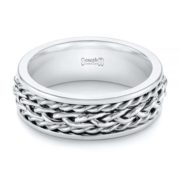  14K Gold And Platinum 14K Gold And Platinum Custom Two-tone Braided Men's Band - Flat View -  103482