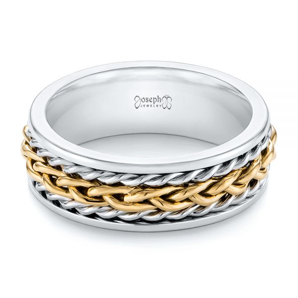 18K Gold And 14k Yellow Gold 18K Gold And 14k Yellow Gold Custom Two-tone Braided Men's Band - Flat View - 103482