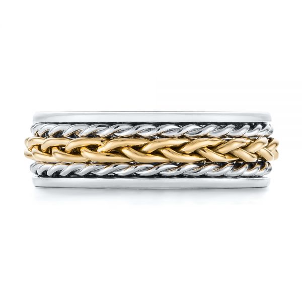 18K Gold And 14k Yellow Gold 18K Gold And 14k Yellow Gold Custom Two-tone Braided Men's Band - Top View - 103482