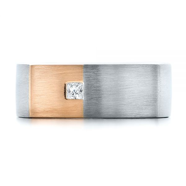  Platinum And 14k Rose Gold Platinum And 14k Rose Gold Custom Two-tone Brush Finished Square Men's Band - Top View -  100811