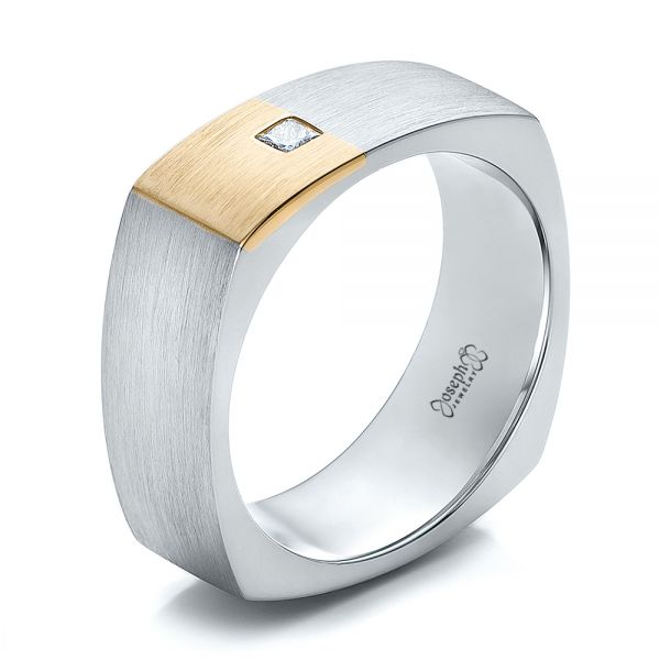  Platinum And 14k Yellow Gold Platinum And 14k Yellow Gold Custom Two-tone Brush Finished Square Men's Band - Three-Quarter View -  100811
