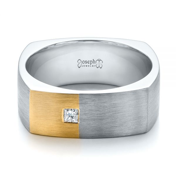  Platinum And 14k Yellow Gold Platinum And 14k Yellow Gold Custom Two-tone Brush Finished Square Men's Band - Flat View -  100811