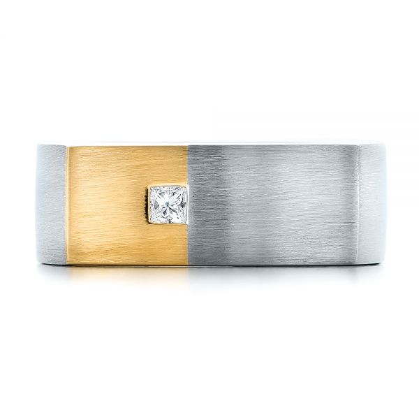  18K Gold And 14k Yellow Gold 18K Gold And 14k Yellow Gold Custom Two-tone Brush Finished Square Men's Band - Top View -  100811