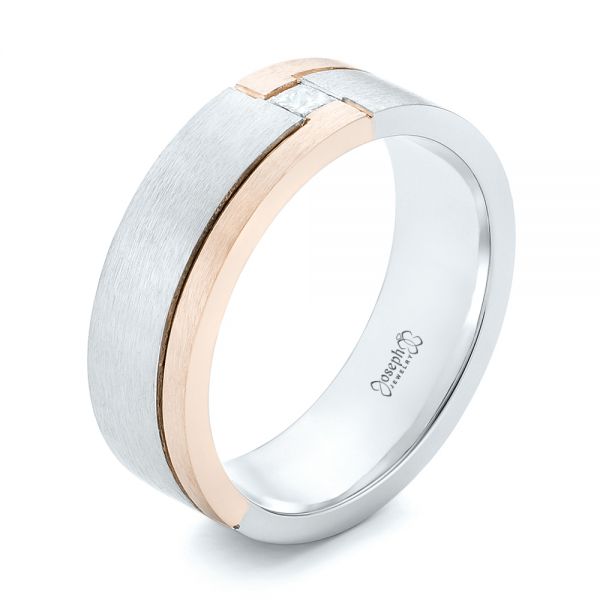  18K Gold And 14k Rose Gold 18K Gold And 14k Rose Gold Custom Two-tone Brushed Diamond Wedding Band - Three-Quarter View -  102991