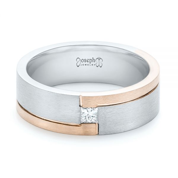  Platinum And 14k Rose Gold Platinum And 14k Rose Gold Custom Two-tone Brushed Diamond Wedding Band - Flat View -  102991