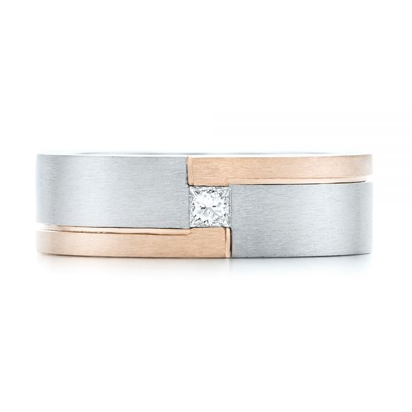  Platinum And 18k Rose Gold Platinum And 18k Rose Gold Custom Two-tone Brushed Diamond Wedding Band - Top View -  102991