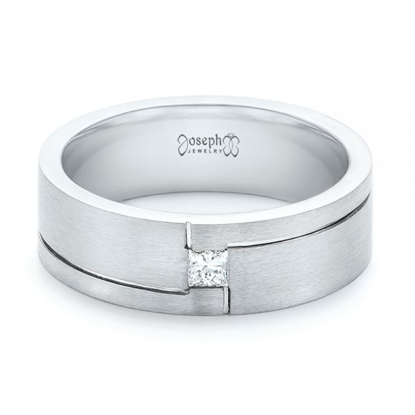 Platinum And 14k White Gold Platinum And 14k White Gold Custom Two-tone Brushed Diamond Wedding Band - Flat View - 102991