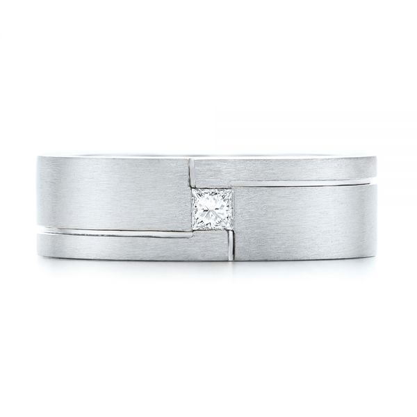  Platinum And Platinum Platinum And Platinum Custom Two-tone Brushed Diamond Wedding Band - Top View -  102991