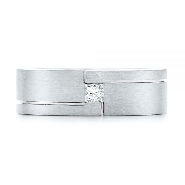 Platinum And 14k White Gold Platinum And 14k White Gold Custom Two-tone Brushed Diamond Wedding Band - Top View - 102991