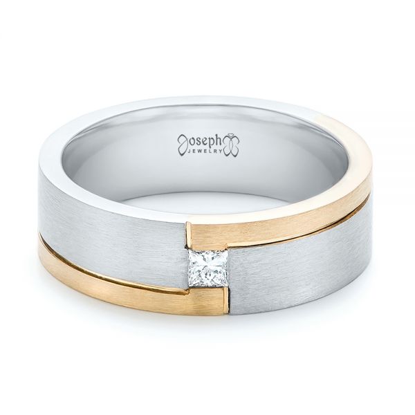  Platinum And 14k Yellow Gold Platinum And 14k Yellow Gold Custom Two-tone Brushed Diamond Wedding Band - Flat View -  102991