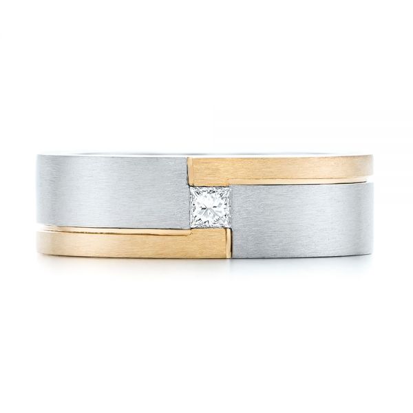 Platinum And 18k Yellow Gold Platinum And 18k Yellow Gold Custom Two-tone Brushed Diamond Wedding Band - Top View - 102991