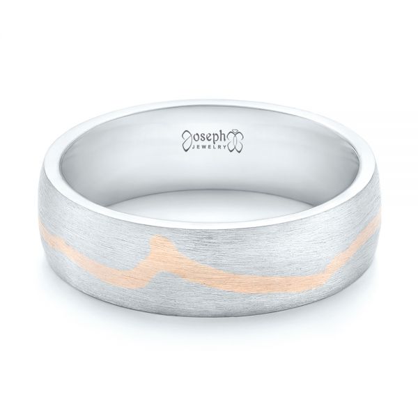  Platinum And 14k Rose Gold Platinum And 14k Rose Gold Custom Two-tone Brushed Men's Band - Flat View -  102931