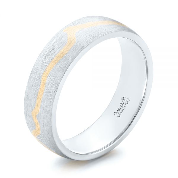Platinum And 14k Yellow Gold Platinum And 14k Yellow Gold Custom Two-tone Brushed Men's Band - Three-Quarter View - 102931