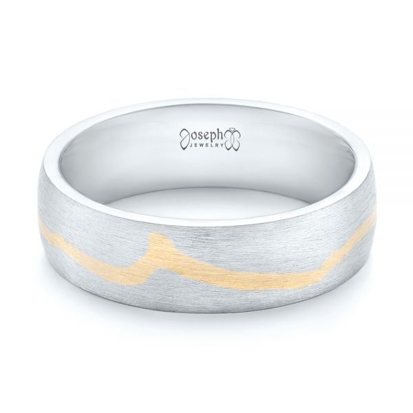 Platinum And 14k Yellow Gold Platinum And 14k Yellow Gold Custom Two-tone Brushed Men's Band - Flat View - 102931