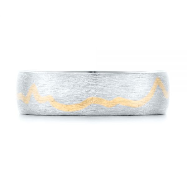 Platinum And 14k Yellow Gold Platinum And 14k Yellow Gold Custom Two-tone Brushed Men's Band - Top View - 102931