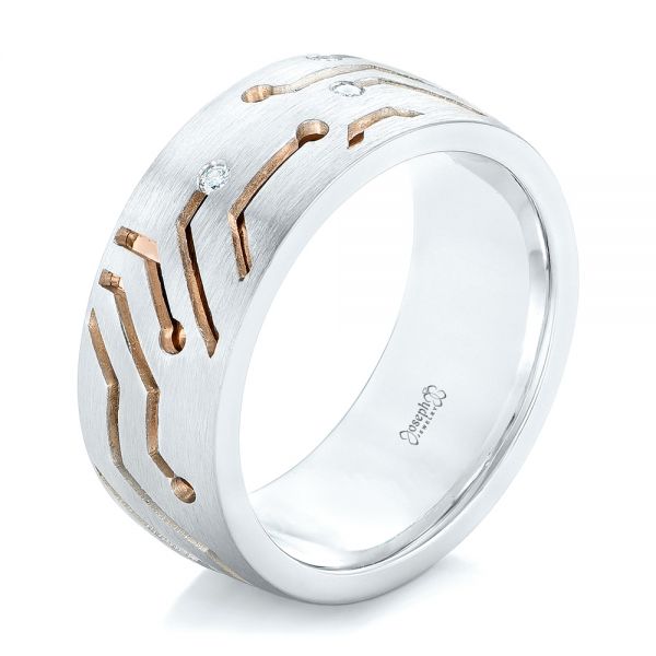 14k Rose Gold And 18K Gold 14k Rose Gold And 18K Gold Custom Two-tone Diamond Men's Band - Three-Quarter View -  102593