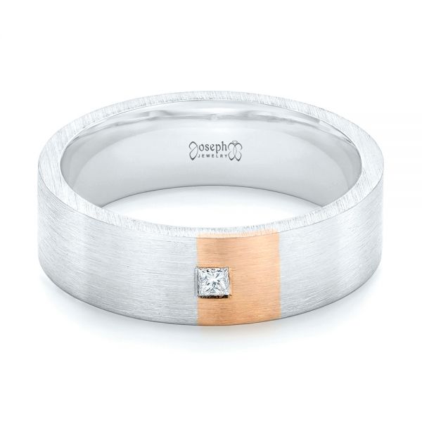 Platinum And 18k Rose Gold Custom Two-tone Diamond Men's Band - Flat View - 102929