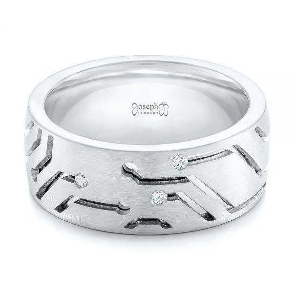 18k White Gold And Platinum 18k White Gold And Platinum Custom Two-tone Diamond Men's Band - Flat View -  102593