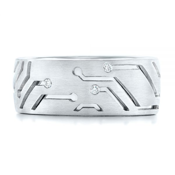 18k White Gold And Platinum 18k White Gold And Platinum Custom Two-tone Diamond Men's Band - Top View -  102593