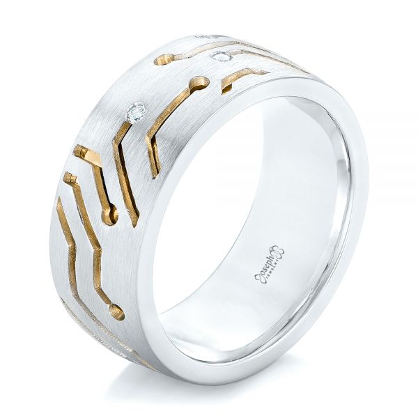 14k Yellow Gold And 18K Gold 14k Yellow Gold And 18K Gold Custom Two-tone Diamond Men's Band - Three-Quarter View -  102593