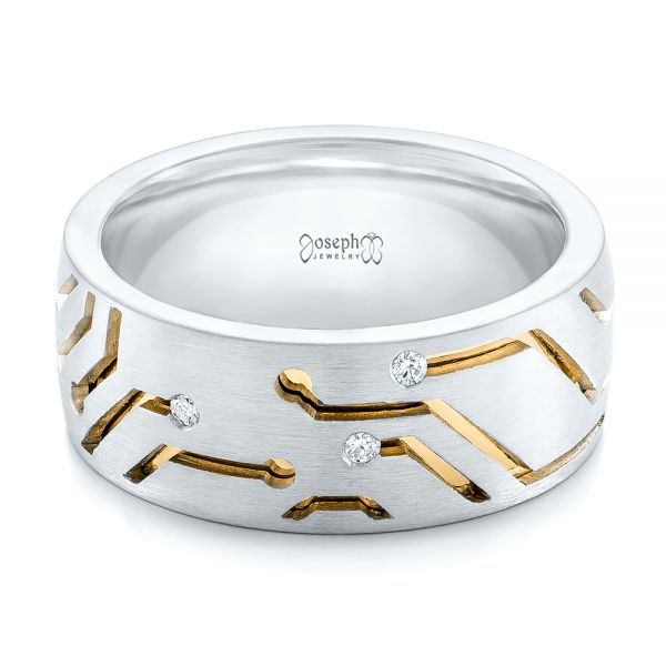 14k Yellow Gold And Platinum 14k Yellow Gold And Platinum Custom Two-tone Diamond Men's Band - Flat View -  102593