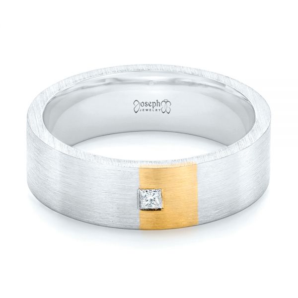 Platinum And 18k Yellow Gold Platinum And 18k Yellow Gold Custom Two-tone Diamond Men's Band - Flat View - 102929