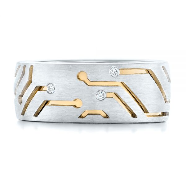 14k Yellow Gold And Platinum 14k Yellow Gold And Platinum Custom Two-tone Diamond Men's Band - Top View - 102593