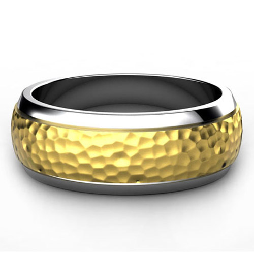  18K Gold Custom Two-tone Dual Finish Unisex Band - Three-Quarter View -  999 - Thumbnail