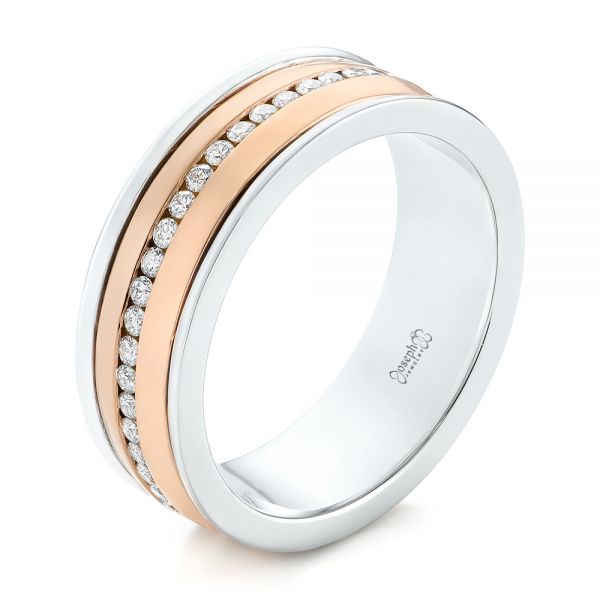  Platinum And 14k Rose Gold Custom Two-tone Eternity Diamond Men's Band - Three-Quarter View -  104026