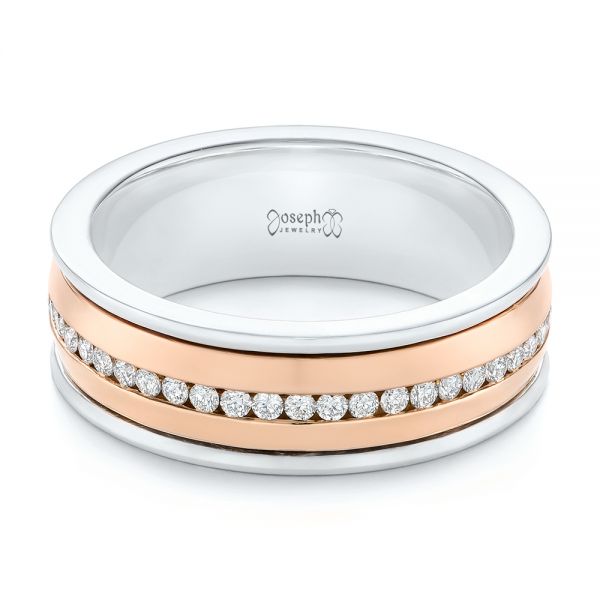 Platinum And 14k Rose Gold Custom Two-tone Eternity Diamond Men's Band - Flat View - 104026
