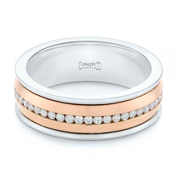  Platinum And 18k Rose Gold Platinum And 18k Rose Gold Custom Two-tone Eternity Diamond Men's Band - Flat View -  104026