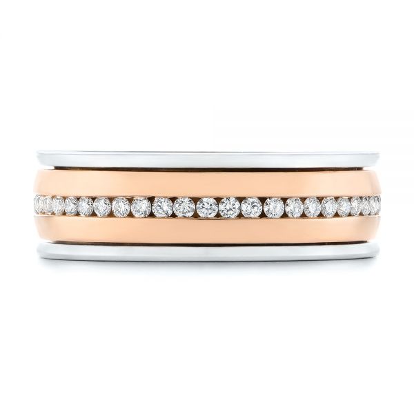 Platinum And 14k Rose Gold Custom Two-tone Eternity Diamond Men's Band - Top View - 104026